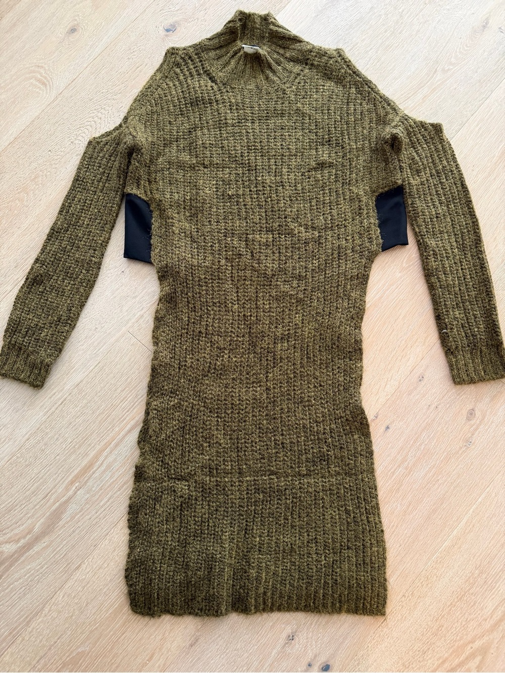 Olive Off-the-Shoulder Knit Sweater Dress